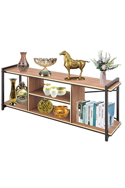 AGD A brown TV table with a large storage capacity, made of modern wood and metal legs