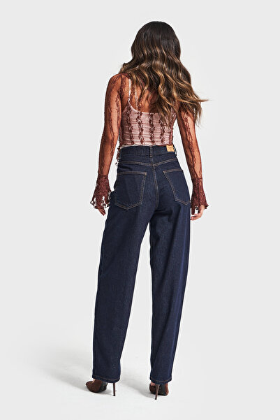 its basic Kadın İndigo Renk Cindy 7w5-50 Skater Fit Bol Kesim İç Boy 80cm Denim Jean