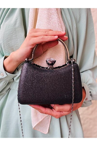 VESSARA Γυναικεία βοηθεική τσάντα βραδινού φορέματος με μακρύ λουράκι και αλυσίδα από κρυστάλλινη πέτρα