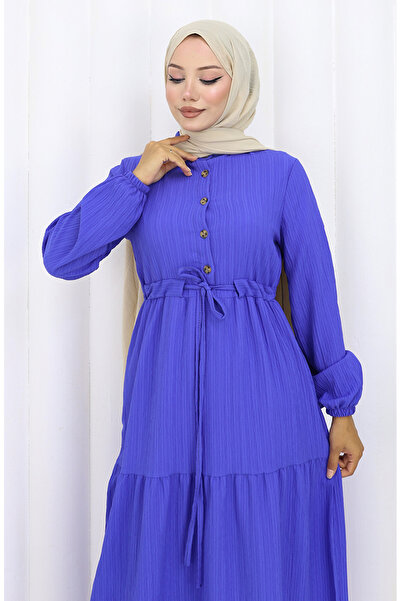 sefamerve Elastic Sleeve Waist-Tied Dress 2158-01 Saks