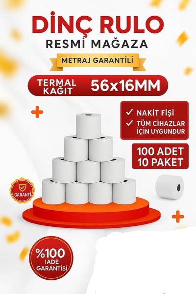 Dinç Thermal 56x16 yazarkasa Pos Rulosu 100'Adet 10 paket Ekonomik paket-Pos ...