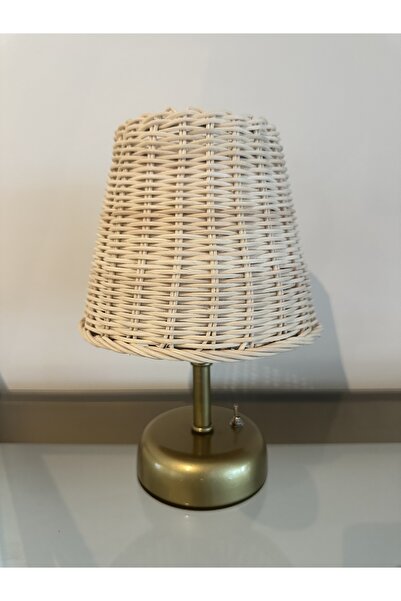Lovenwoven Rattan Bambu Masaüstü Kablosuz Pilli Abajur Natural-Gold