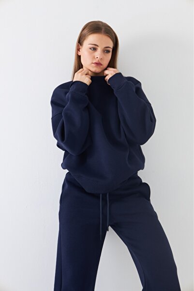 GIA - ART Unisex Oversize Tracksuit Set Basic Navy Blue – Crew Neck, Elasticated Legs, 3-Thread Fleece