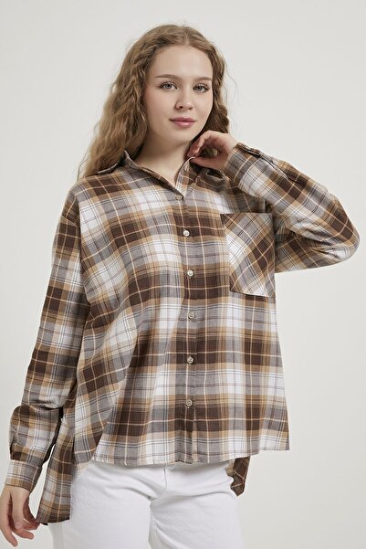 Arma Life Дамска широка риза с джоб и тартанов десен