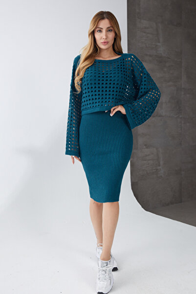 DPARİS Openwork Sweater Strap Knitwear Dress Set