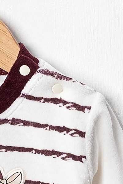 Hoppidik Baby Girl 3-6-9 Months Rabbit Printed Velvet Fabric Cuffed 2-Piece Top and Bottom Set Made from Own Fabric