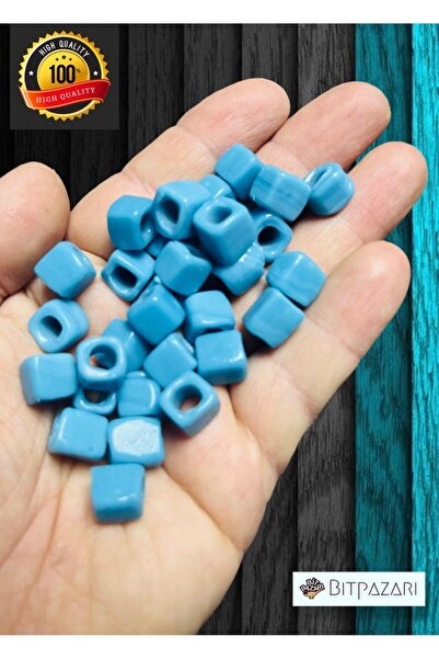 izmir Bitpazarı 6 Adet El yapımı Kare Cam Boncuk - Kolye ucu , Halhal ucu - (...