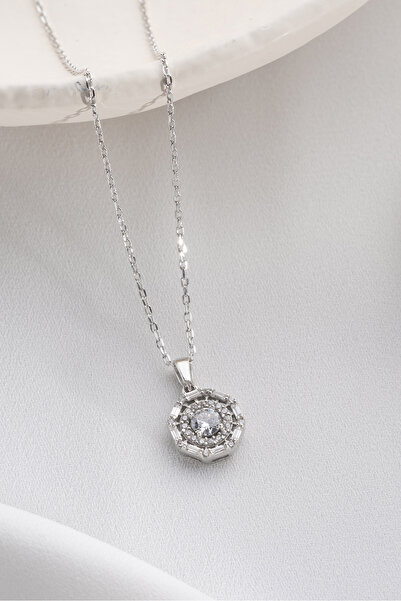 Two Arts Jewelry 925 Ayar Gümüş Halo Zirkon Taşlı Kolye – Zirkon Taşlı – Kadın