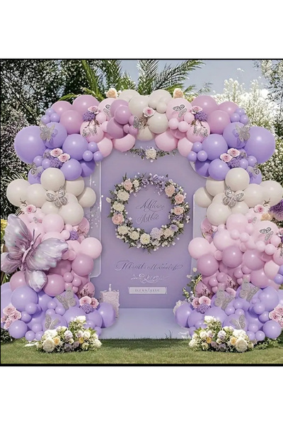 Çemrek Süs Parti مجموعة بالونات أرجوانية وردية وبيضاء 100 قطعة