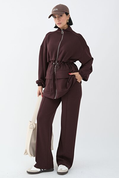 InStyle Καφέ κοστούμι με διπλή τσέπη