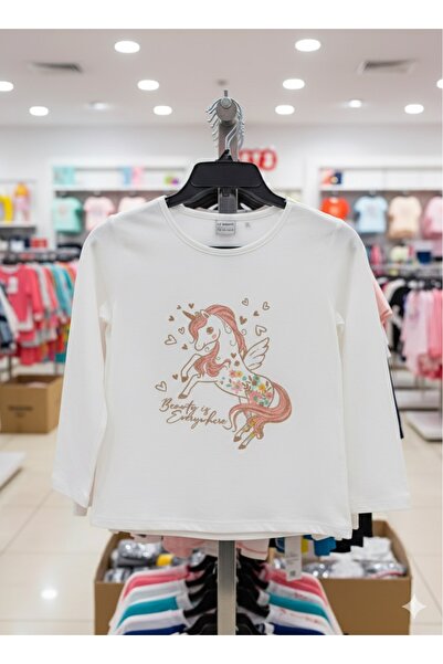 LCW STEPS Lcw Kids Ecru Crew Neck Printed Long Sleeve Girls T-Shirt