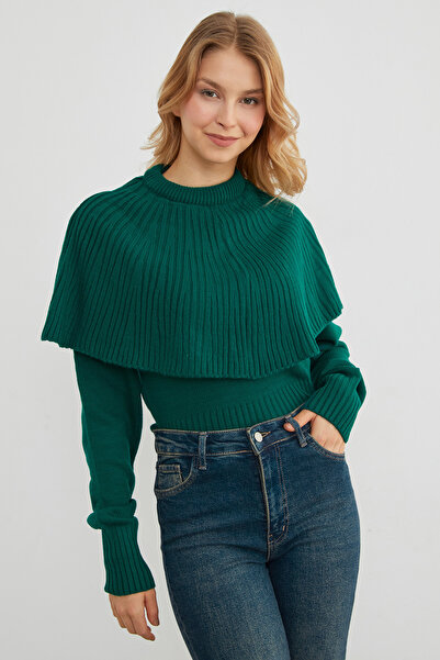 Fulla Moda Cape Detailed Knitwear Sweater