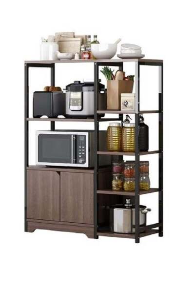 AGD رف مطبخ مع خزانة تخزين، حامل فرن ميكروويف بأربع طبقات، حامل توابل، أسود