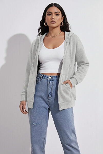 trendypassion Φούτερ Unisex Γκρι με φερμουάρ με κουκούλα