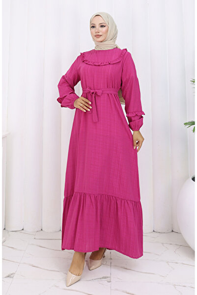 sefamerve Ruffled Belted Dress 2159-05 Fuchsia