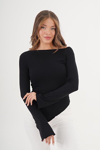 Hipo Trend Bluză neagră cu mânecă spaniolă cu croială îmbrățișări asimetrice