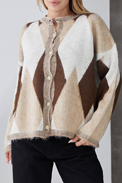 DPARİS Baklava Patterned Gold Buttoned Knit Cardigan