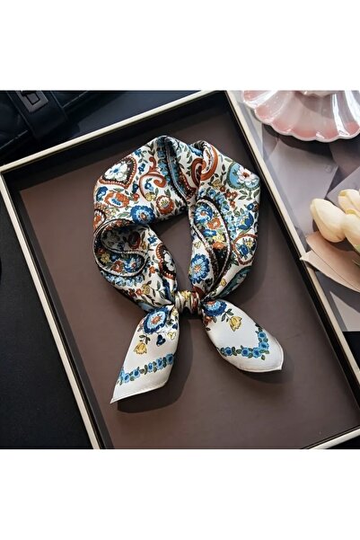 Accessories Hei Blue Patterned Stylish Silk-Look Square Scarf Foulard Women's Accessory