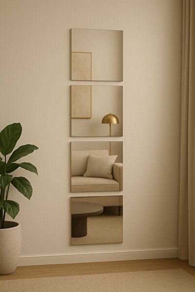 Aynova 4 Parça Kare Bronz Duvar Ve Boy Aynası 30x30