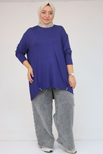 Eslina 58121 Plus Size Strawberry Tunic with Side Ruffles - Indigo