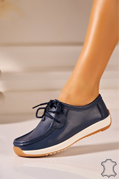 Joana Women's Navy Leather Moccasins - Size 40