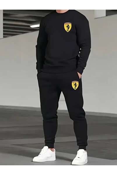 puolikuu طقم رياضي سترة وبنطلون جوجر - سترة رياضية كبيرة الحجم مع طباعة شعار ...