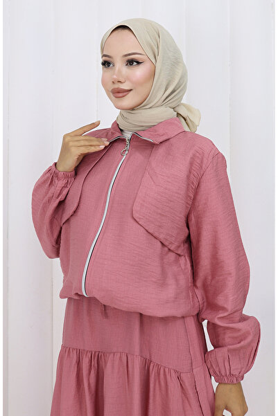 sefamerve Double Suit with Elastic Sleeves and Zipper 0129-23 Dark Dusty Rose