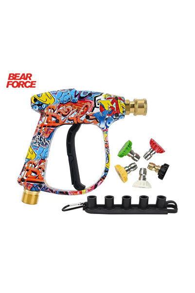 ROBEVE Bear Force K Serisi İle Uyumlu Araç Yıkama Tabancası 5li Nozzle Set ve Kemer Klipsli İle Birlikte