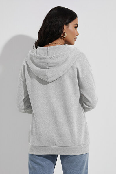 trendypassion Φούτερ Unisex Γκρι με φερμουάρ με κουκούλα