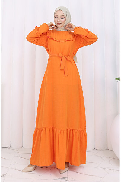 sefamerve Ruffled Belted Dress 2159-04 Orange