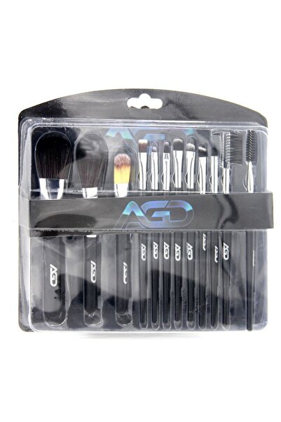 AGD مجموعة فرش مكياج احترافية مكونة من 12 قطعة، باللون الأسود/الفضي