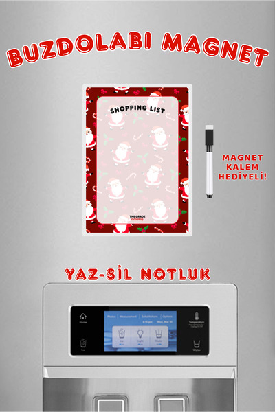 The Grade Yaz Sil Noel Baba Shopping List Buzdolabı Magnetli Notluk Yılbaşı S...