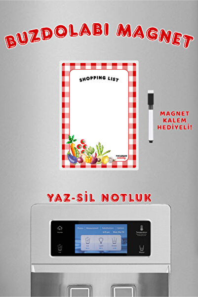 The Grade Yaz Sil Kırmızı Pötikare Sebze Temalı Shopping List Buzdolabı Magne...