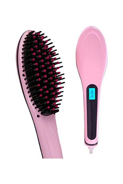 Generic Fast Hair Straightener Electric Brush With LCD Display Pink
