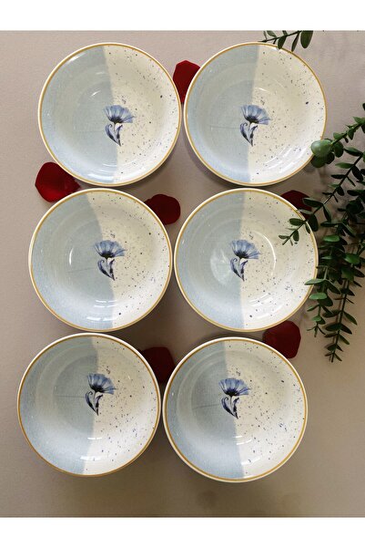 VENÜS HOME DECORATION Mavi Gelincik 6 Adet Çorba kasesi