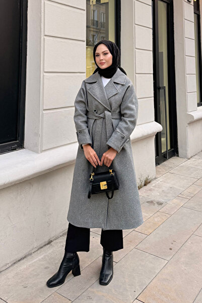 LOCCO Women's Double Breasted Collar Stamp Coat Gray
