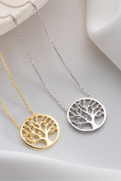 Two Arts Jewelry 925 Ayar Gümüş Hayat Ağacı Zirkon Taşlı Kolye – Zirkon Taşlı – Kadın
