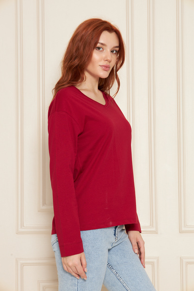 Tight Lady Μπλουζάκι από 100% οργανικό βαμβάκι με λαιμόκοψη σε σχήμα V, μαλακή υφή, κανονική εφαρμογή, άνετη εφαρμογή, μακρυμάνικο χτενισμένο βαμβακερό μπλουζάκι