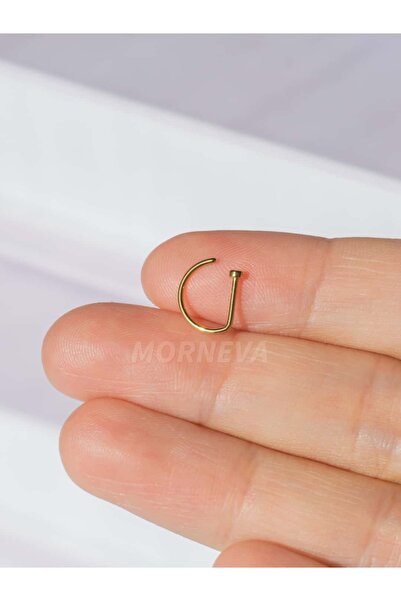 MORNEVA Çelik D Şekilli Yarım Halka Hızma Burun Piercingi (Altın-Gümüş) 2 Adet