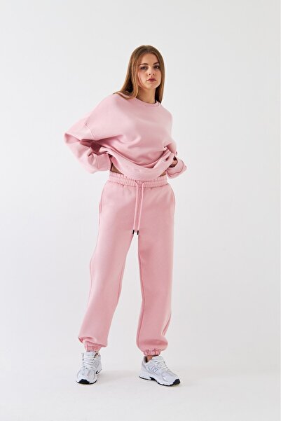 GIA - ART Unisex Oversize Tracksuit Set Basic Pink – Crew Neck, Elasticated Legs, 3-Thread Fleece