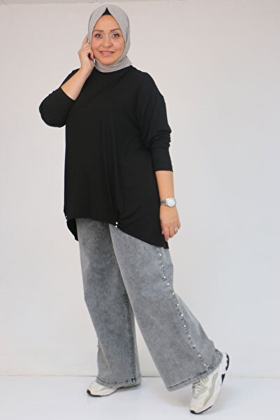 Eslina 58121 Plus Size Strawberry Tunic with Side Ruffles - Black