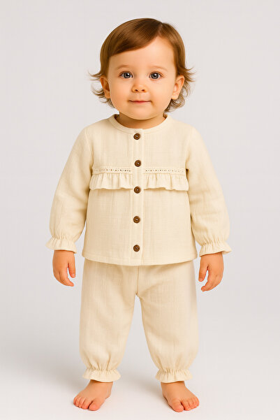 PİETRA BABY KİDS Firfir 100% Cotton Muslin Fabric with Lace Detail Baby and C...