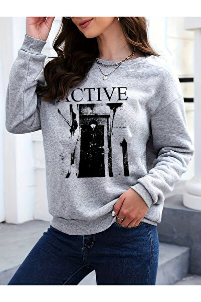 uyguntarz Unisex Active Printed Oversize Crew Neck Sweatshirt