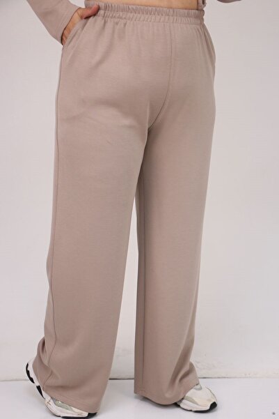 Eslina 47094 Plus Size High Neck Modal Suit with Pants - Mink