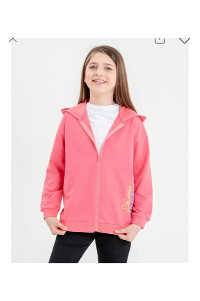 Mışıl Kids Pembe Baskılı Uzun Kollu Kız Çocuk Fermuarlı Sweatshirt