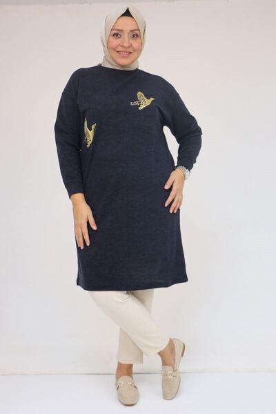 Eslina 58143 Μεγάλο μέγεθος με χαμηλά μανίκια αξεσουάρ Mir Tunic - Navy Blue