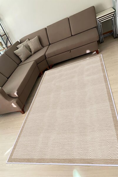 VOPTEKS Vizon Bej Halı Mutfak Halısı Makinede Yıkanabilir Halı Kaymaz Taban Halı