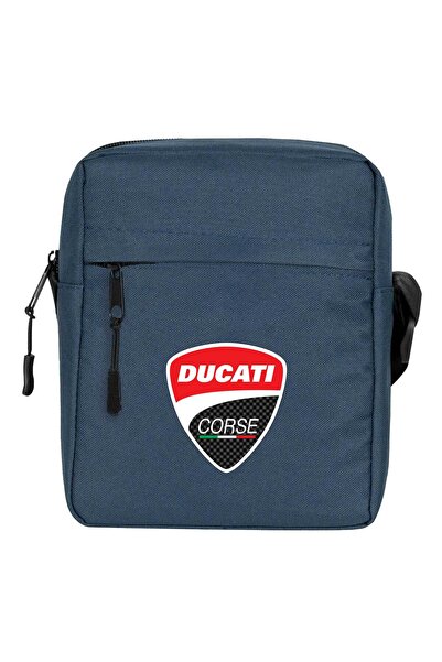 CrowsGate حقيبة كتف بشعار دوكاتي كورس باللون الأزرق الداكن
