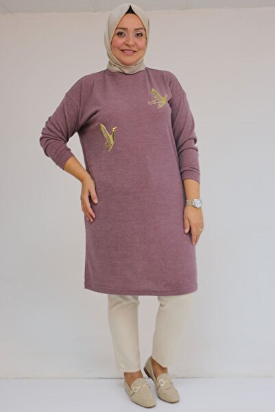 Eslina 58143 Plus Size Mir Tunic with Low Sleeves and Accessory Detail - Dusty Rose
