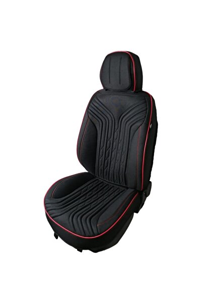DELUXETUNING Universal car seat cover set, textile material, black with red, ...